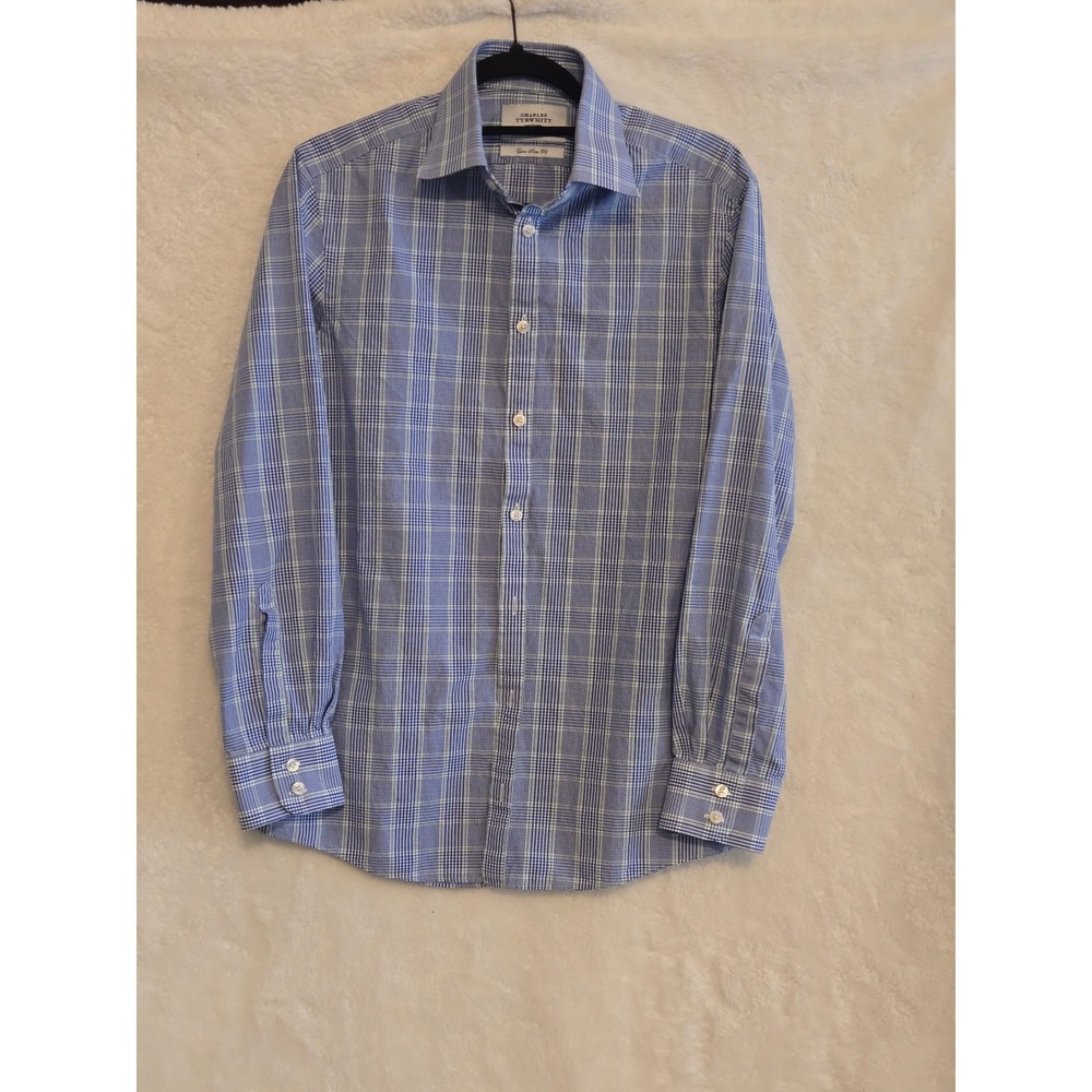 Charles Tyrwhitt Mens Extra Slim Fit Dress Shirt Blue Green Plaid 15/33 38/84cm